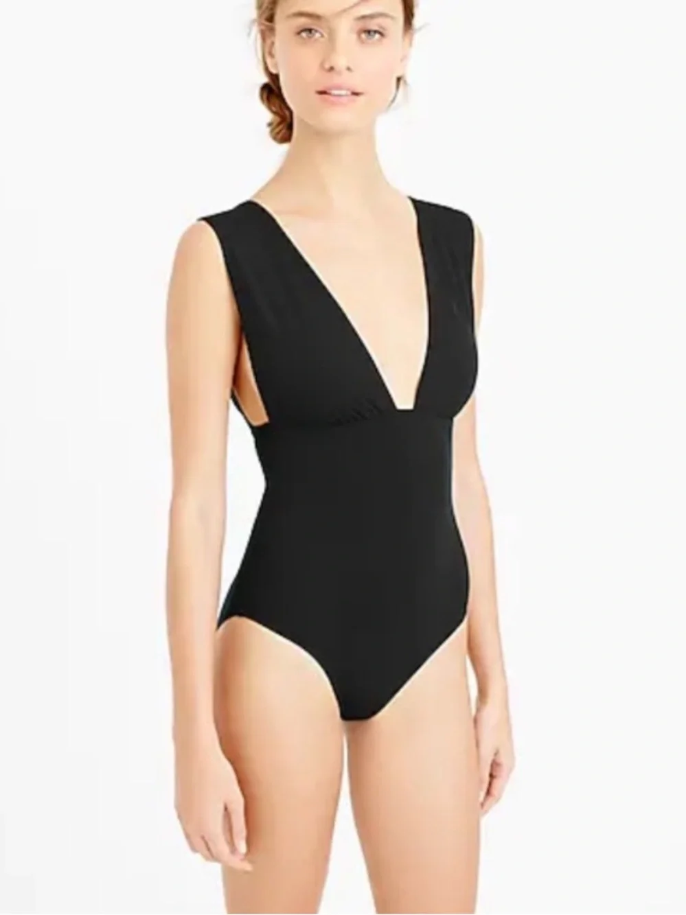 J. Crew Plunge V-neck One-Piece Swimsuit in Black Size 18 NEW
